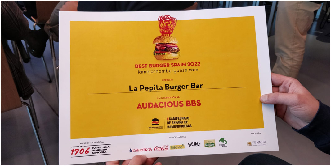 Diploma premio Burger España La Pepita